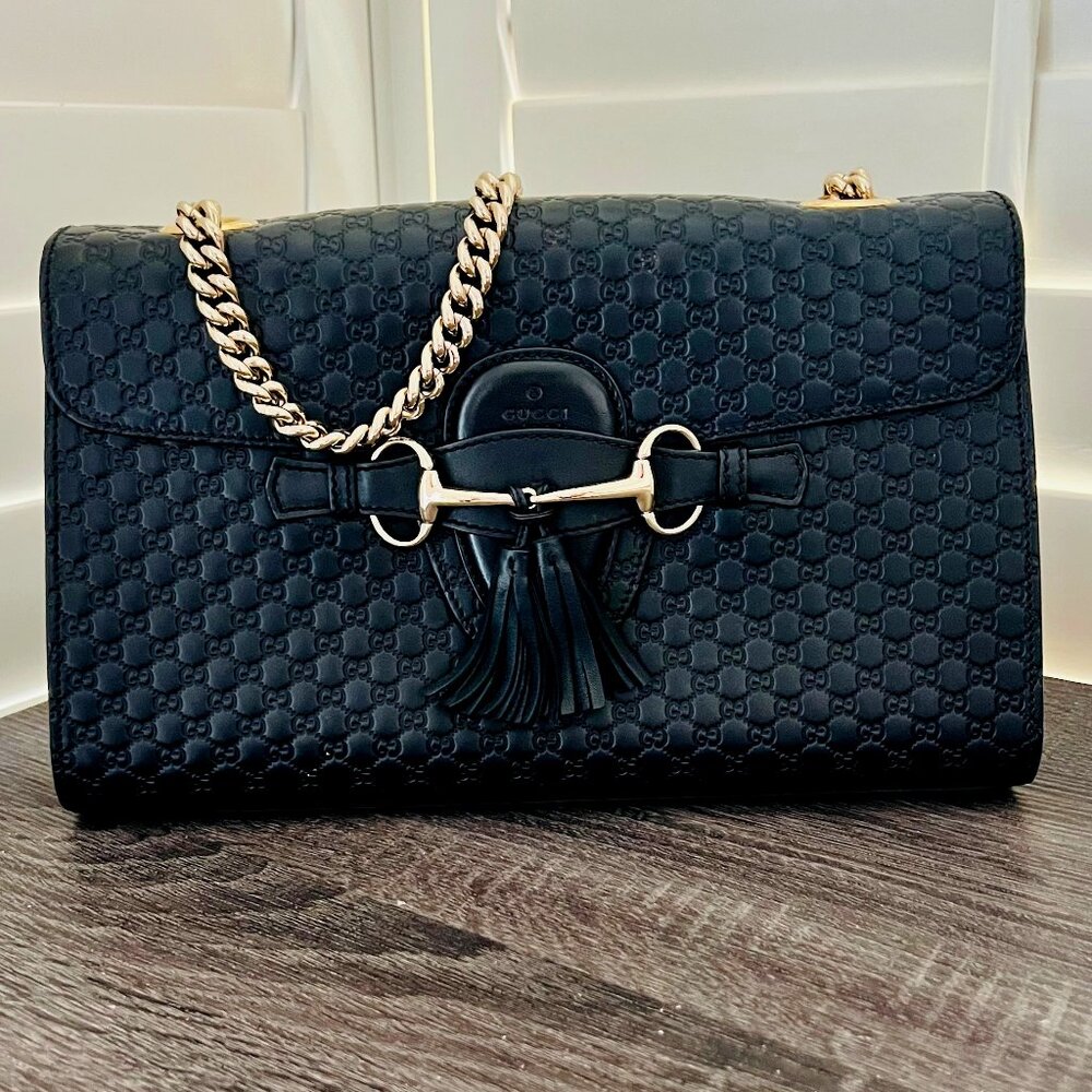Gucci Gucci Black Microguccissima Leather Medium Emily Shoulder Bag
